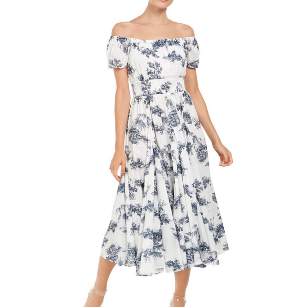 INC Toile-Print Off-The-Shoulder Midi Dress